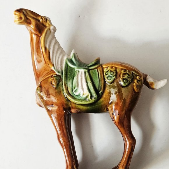 Vintage Tang Dynasty War Horse Figurine: Art Pottery Drip Glaze - Picture 5 of 7